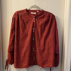 Doen O’keefe Red Floral Courdory Blouse XL